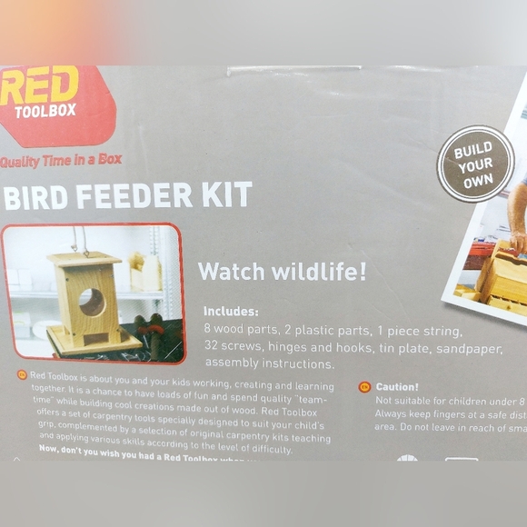 Red Toolbox Hanging Bird Feeder Level 1 Carpentry Kit Quality Work together NIB - Picture 3 of 6